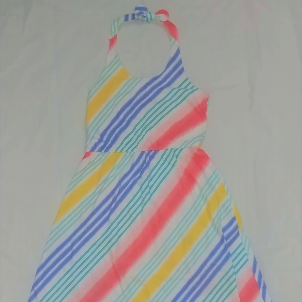 Girls Multi Color Stripe Halter Dress